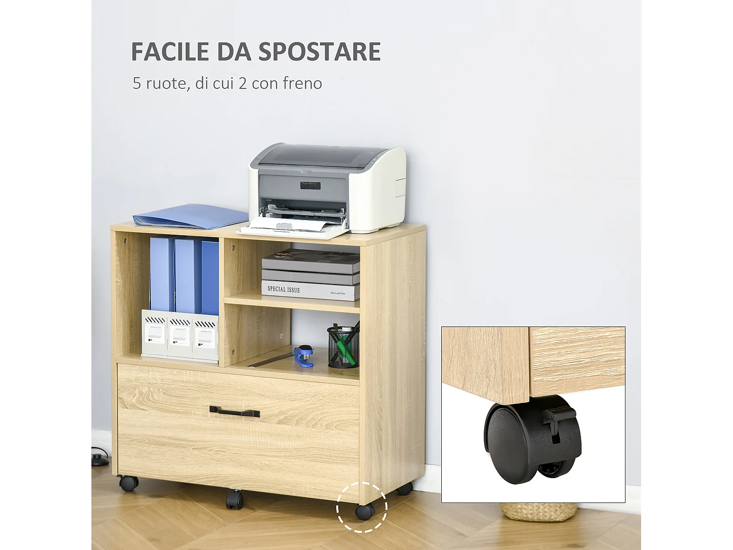 Mobile multiuso ufficio porta stampante 77x40x73cm legno