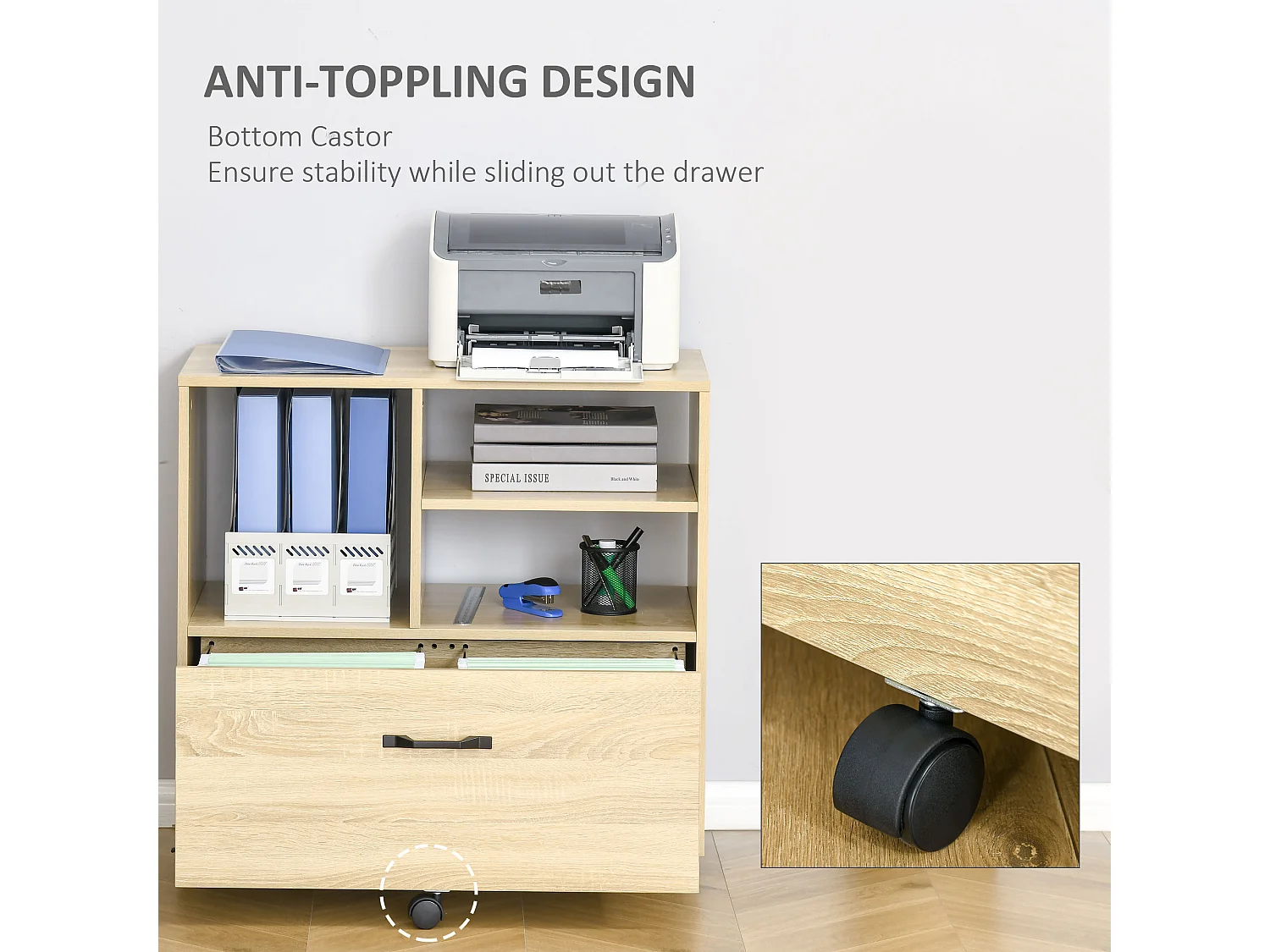 Mobile multiuso ufficio porta stampante 77x40x73cm legno