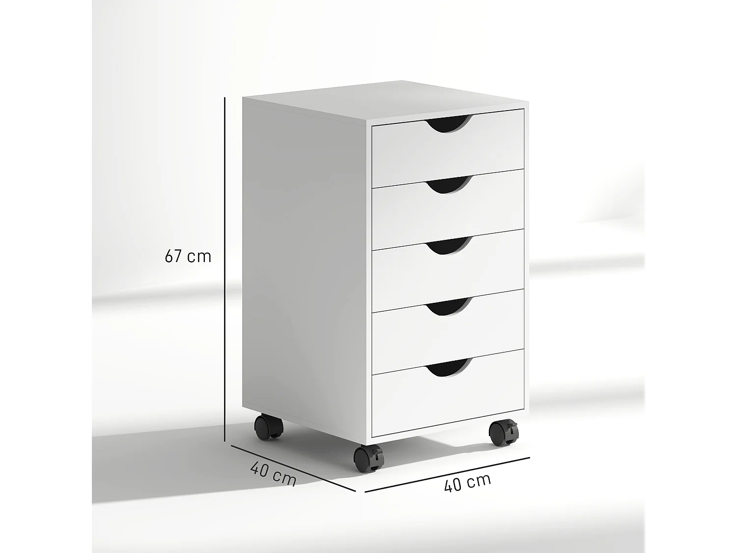Cassettiera da ufficio a 5 cassetti con ruote girevoli bianco