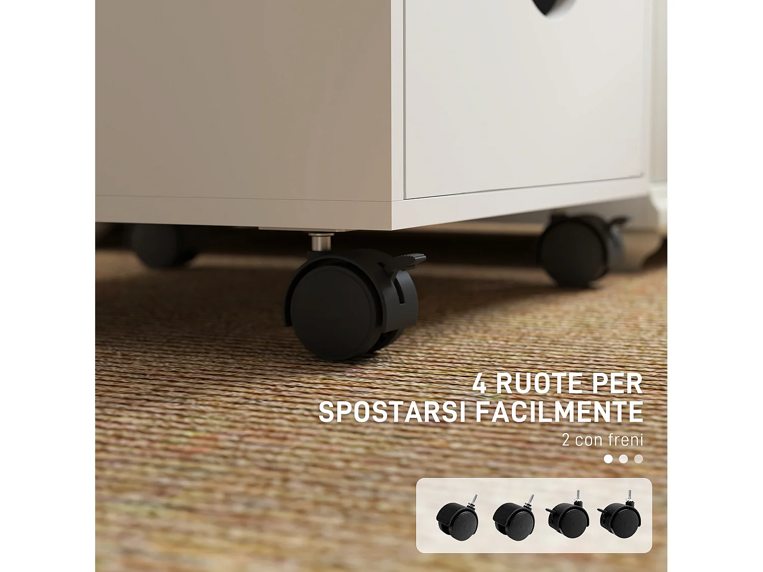 Cassettiera da ufficio a 5 cassetti con ruote girevoli bianco