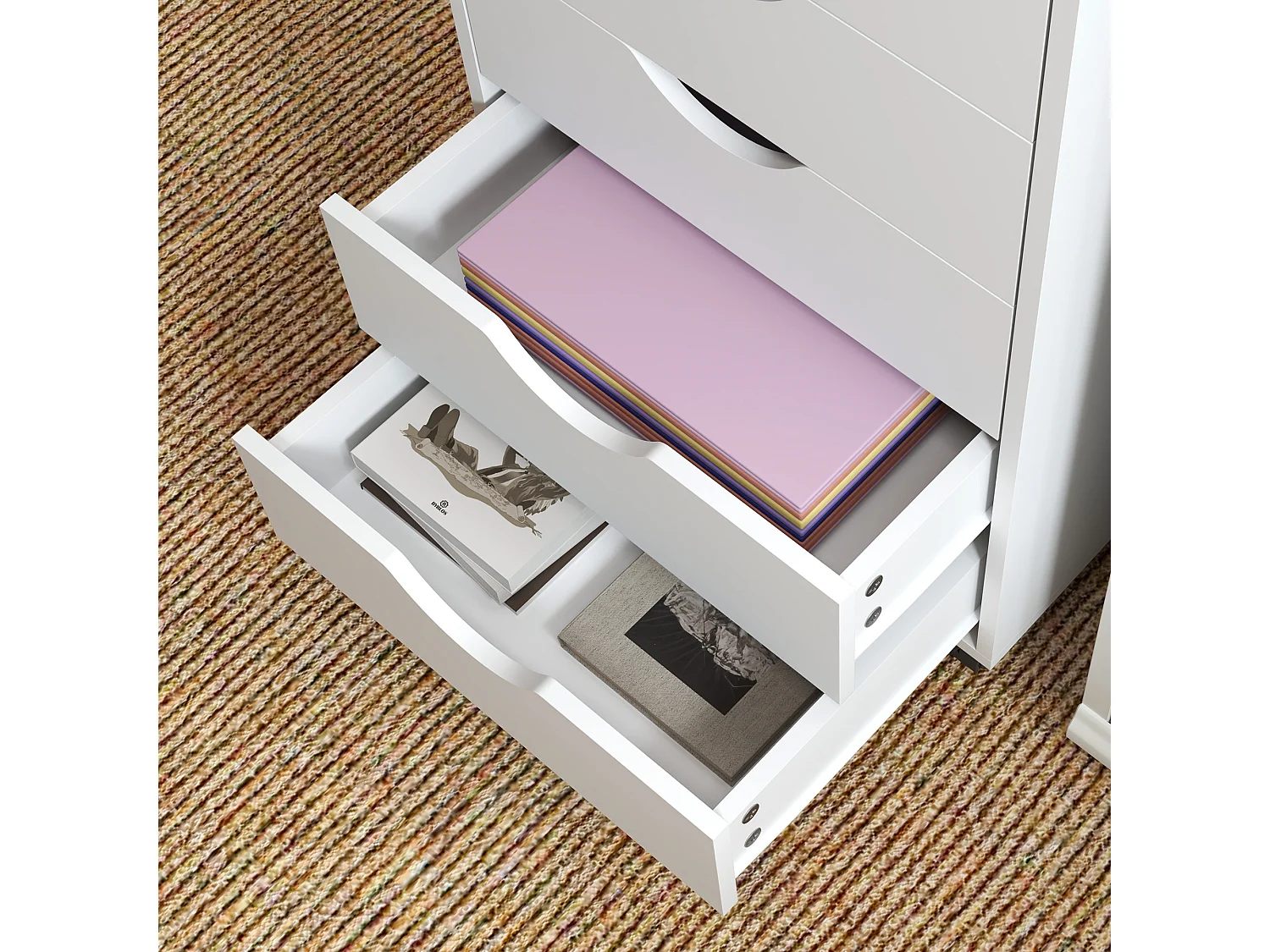 Cassettiera da ufficio a 5 cassetti con ruote girevoli bianco