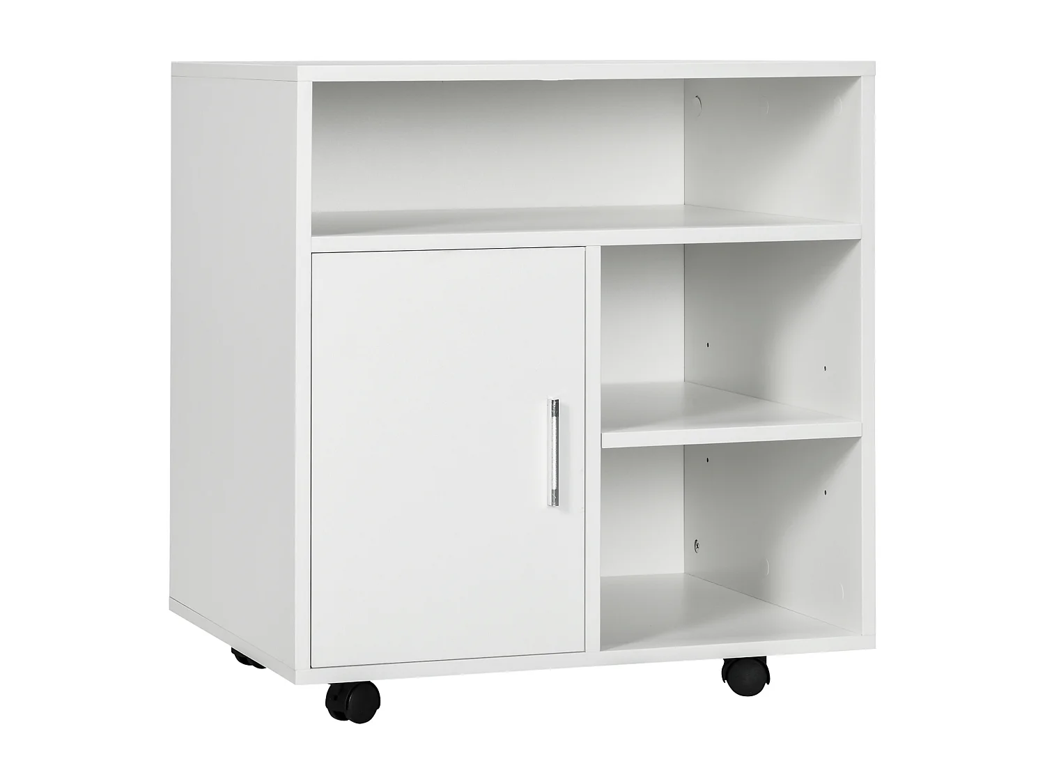 Mobile porta stampante con armadietto e ripiani in legno bianco
