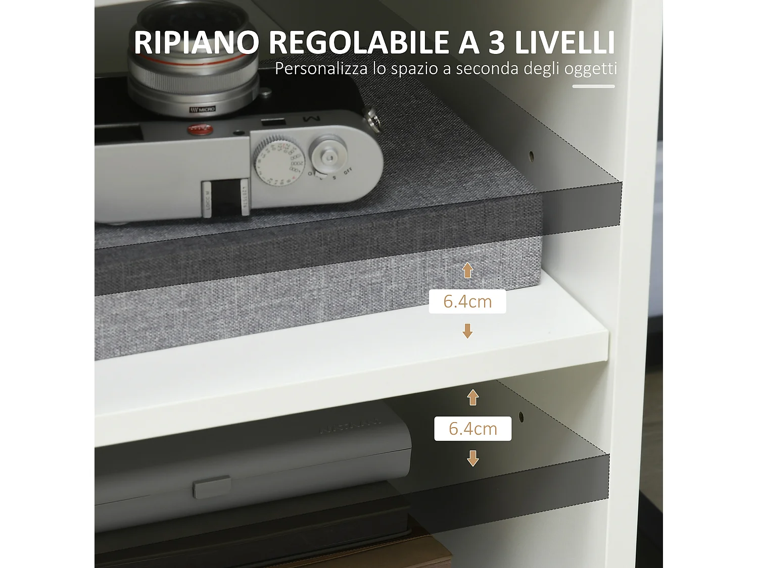 Mobile porta stampante con armadietto e ripiani in legno bianco