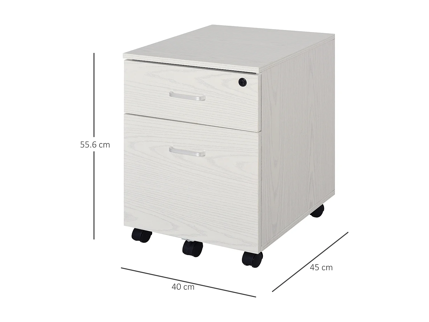 Cassettiera portadocumenti per ufficio a 2 cassetti e serratura bianco