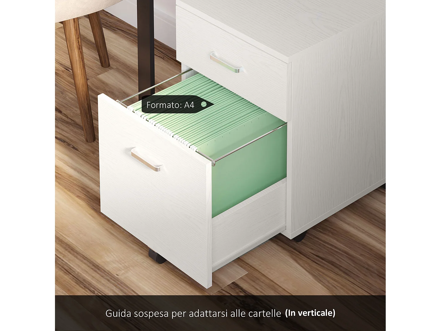 Cassettiera portadocumenti per ufficio a 2 cassetti e serratura bianco