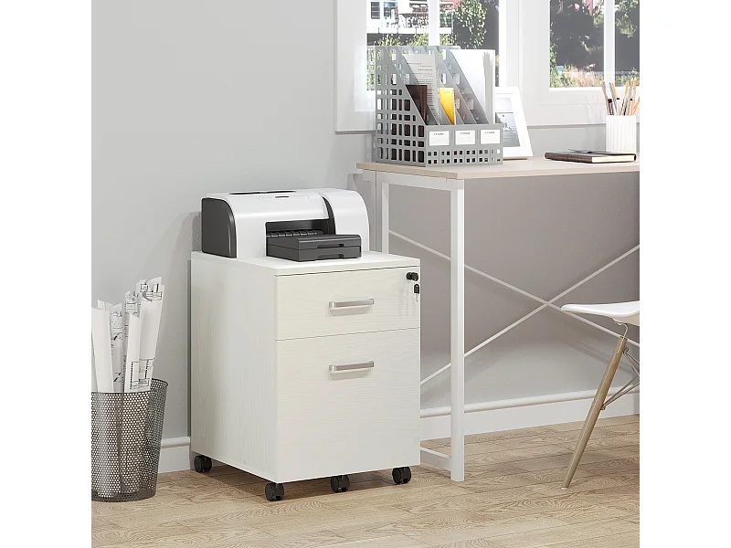 Cassettiera portadocumenti per ufficio a 2 cassetti e serratura bianco