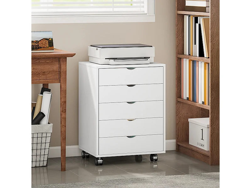 Cassettiera da ufficio con 5 cassetti formato a3 con ruote bianco