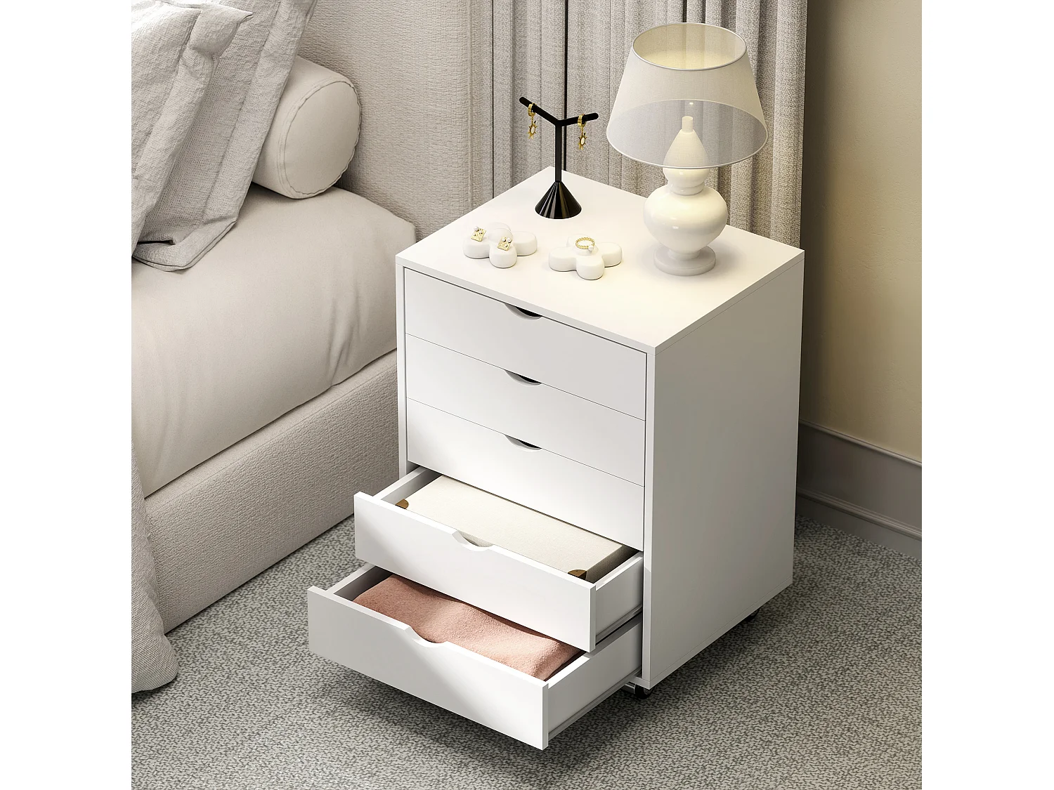 Cassettiera da ufficio con 5 cassetti formato a3 con ruote bianco