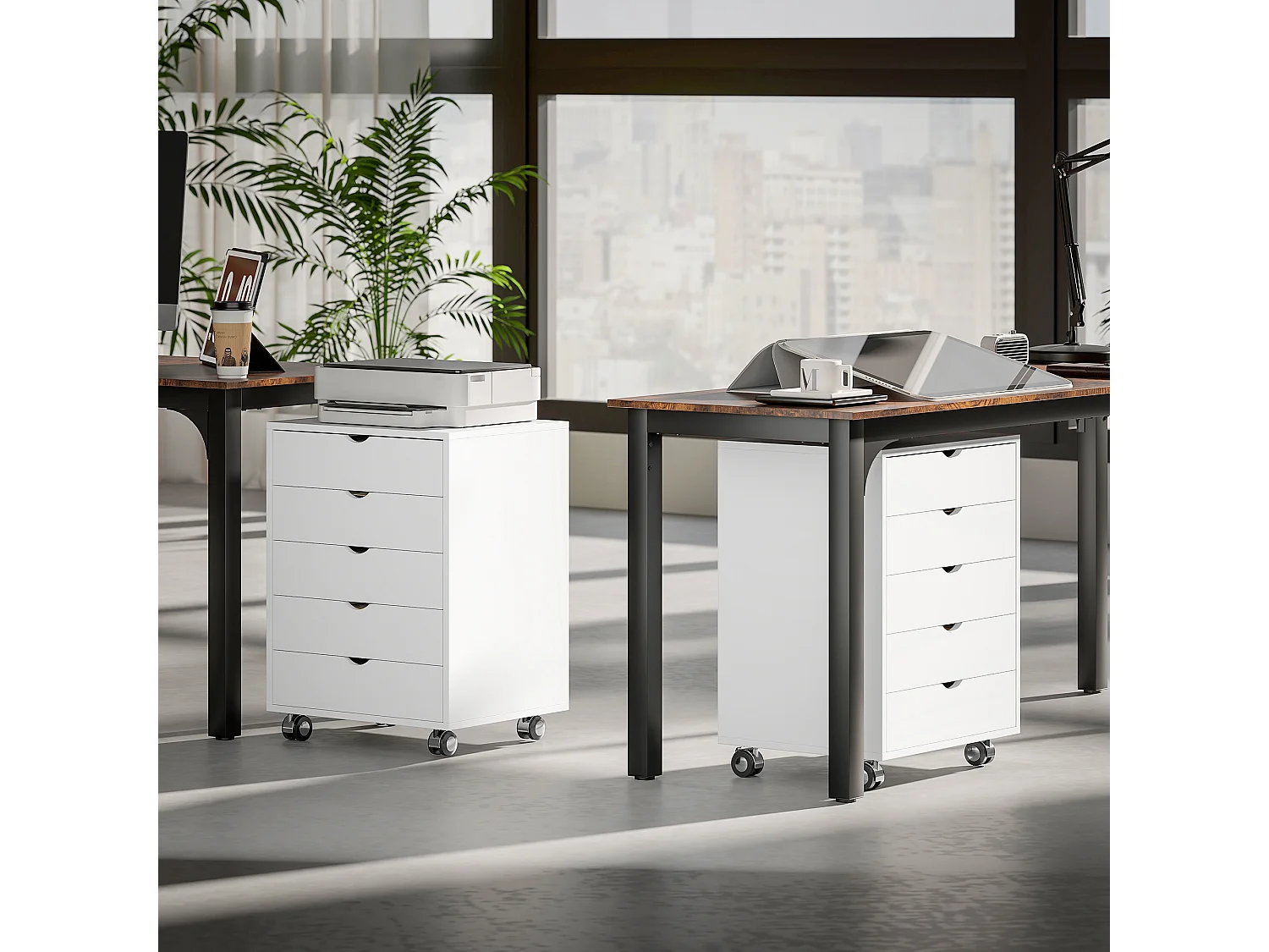 Cassettiera da ufficio con 5 cassetti formato a3 con ruote bianco