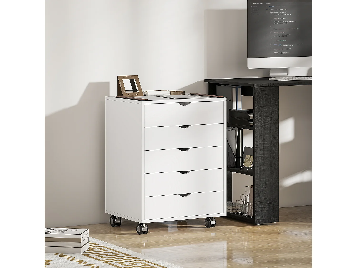 Cassettiera da ufficio con 5 cassetti formato a3 con ruote bianco