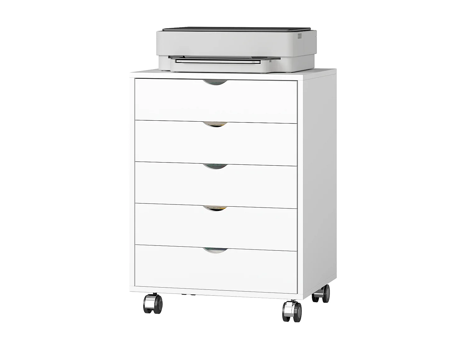 Cassettiera da ufficio con 5 cassetti formato a3 con ruote bianco