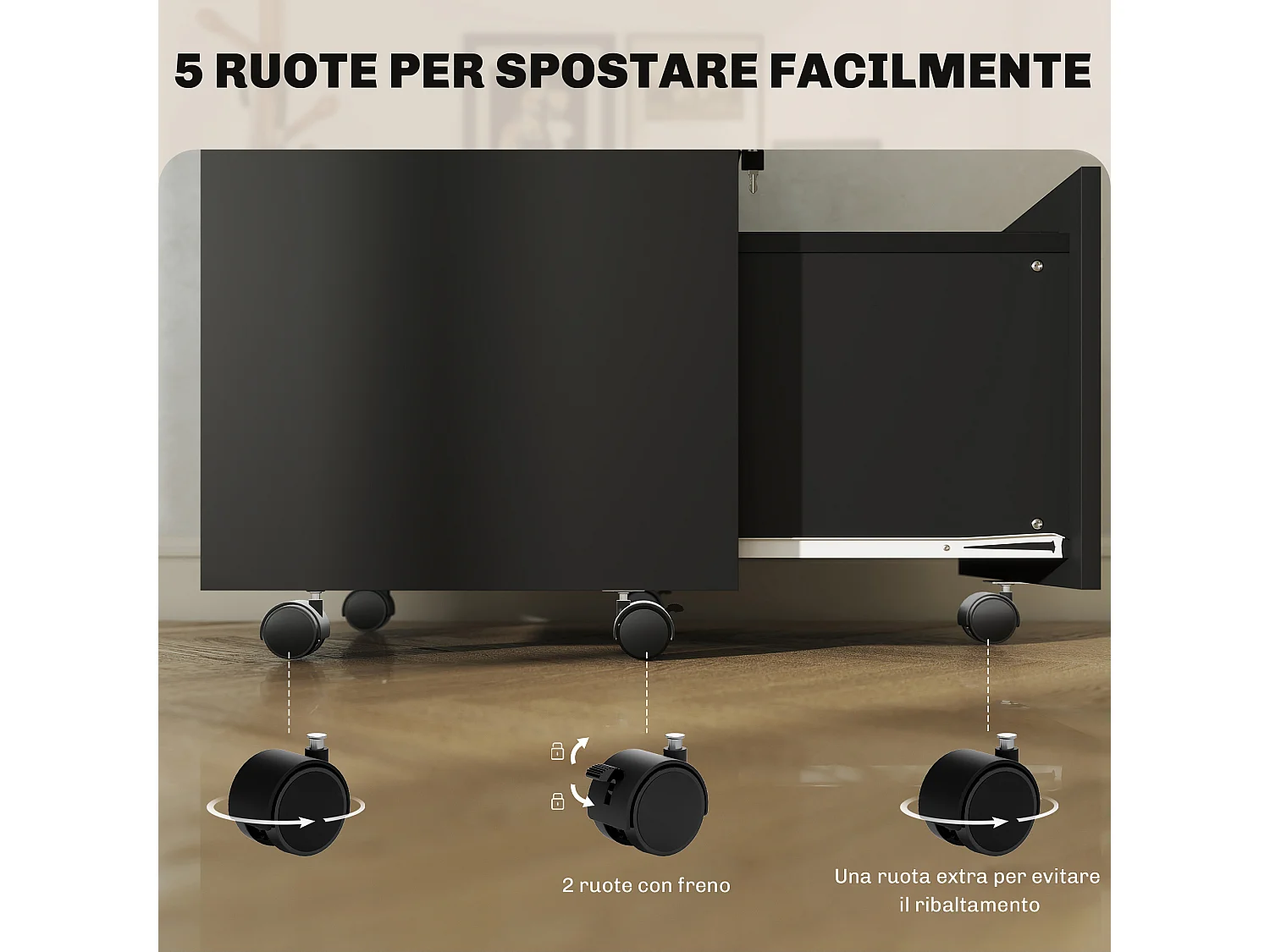Cassettiera da ufficio con 2 cassetti e ripiano aperto nero