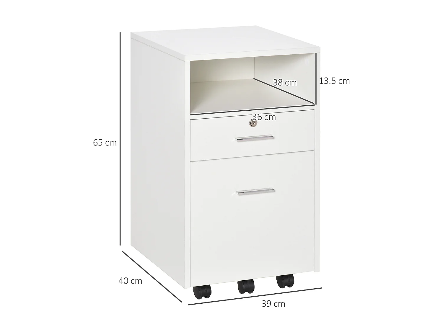 Cassettiera da ufficio e per scrivania con 2 chiavi bianca