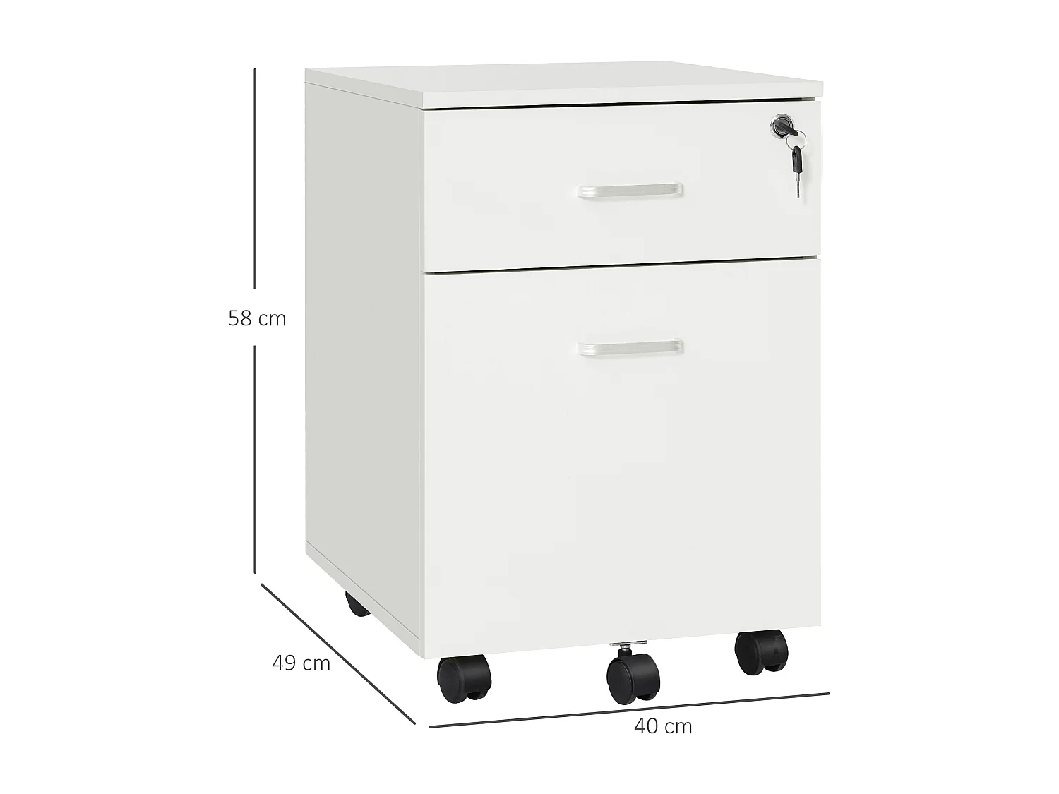 Cassettiera ufficio a 2 cassetti in truciolato bianco