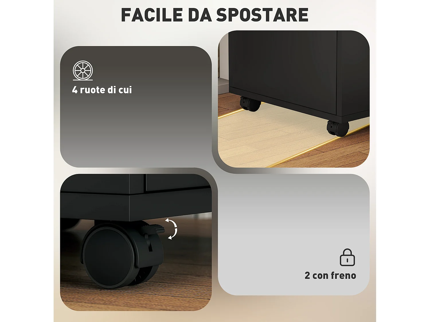 Mobiletto da Ufficio con ripiano aperto, cassetto e armadietto nero