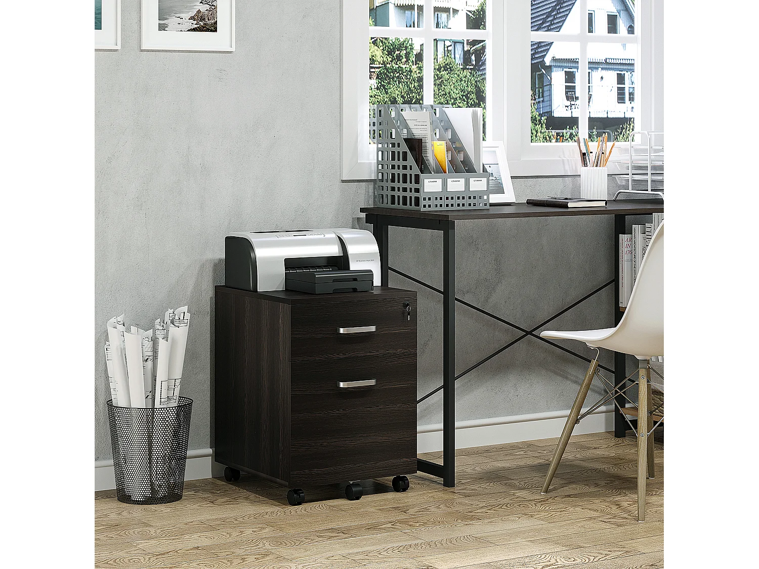 Cassettiera portadocumenti per ufficio con 2 cassetti e serratura