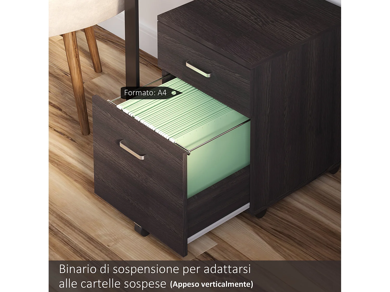 Cassettiera portadocumenti per ufficio con 2 cassetti e serratura