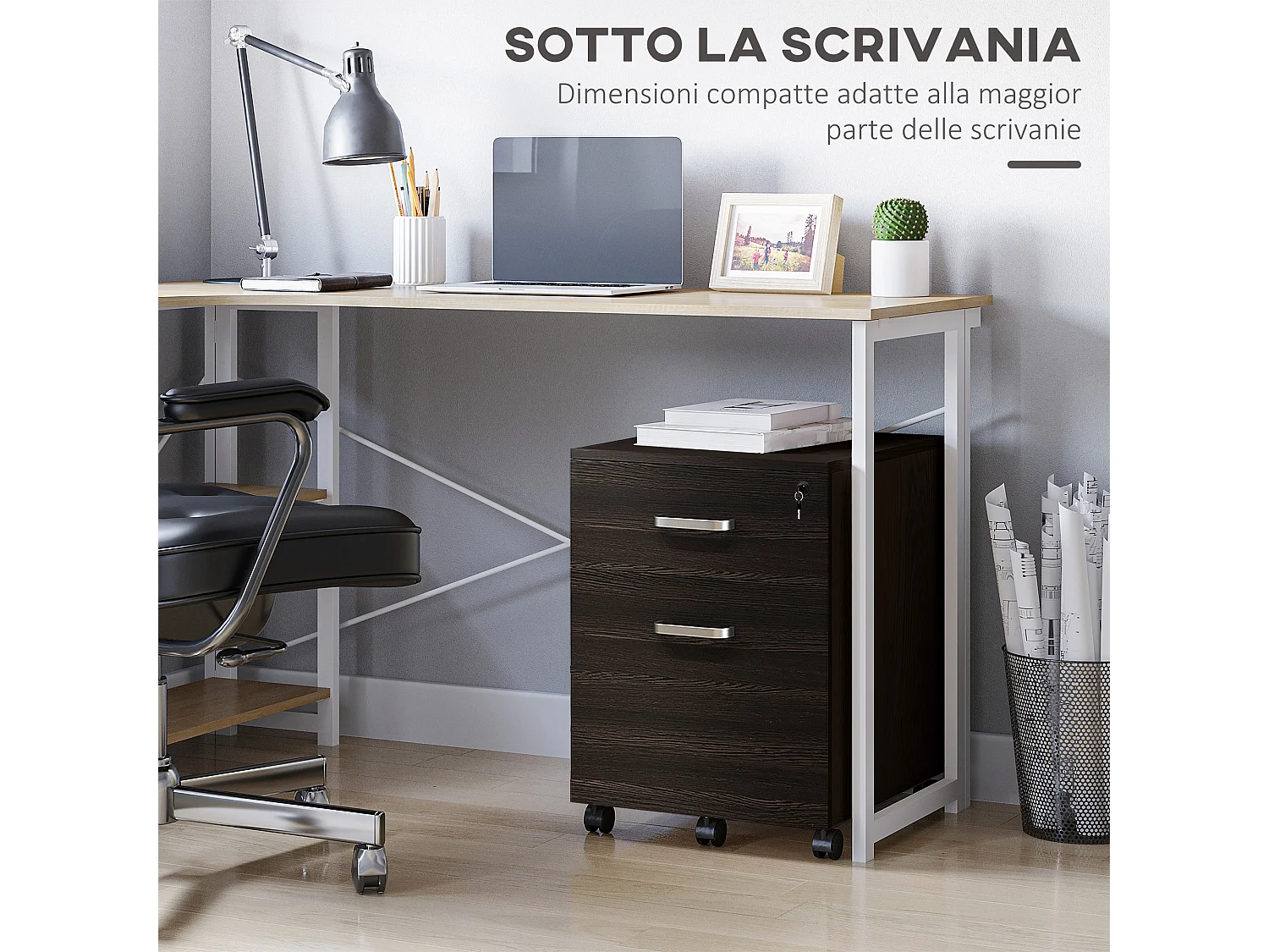 Cassettiera portadocumenti per ufficio con 2 cassetti e serratura