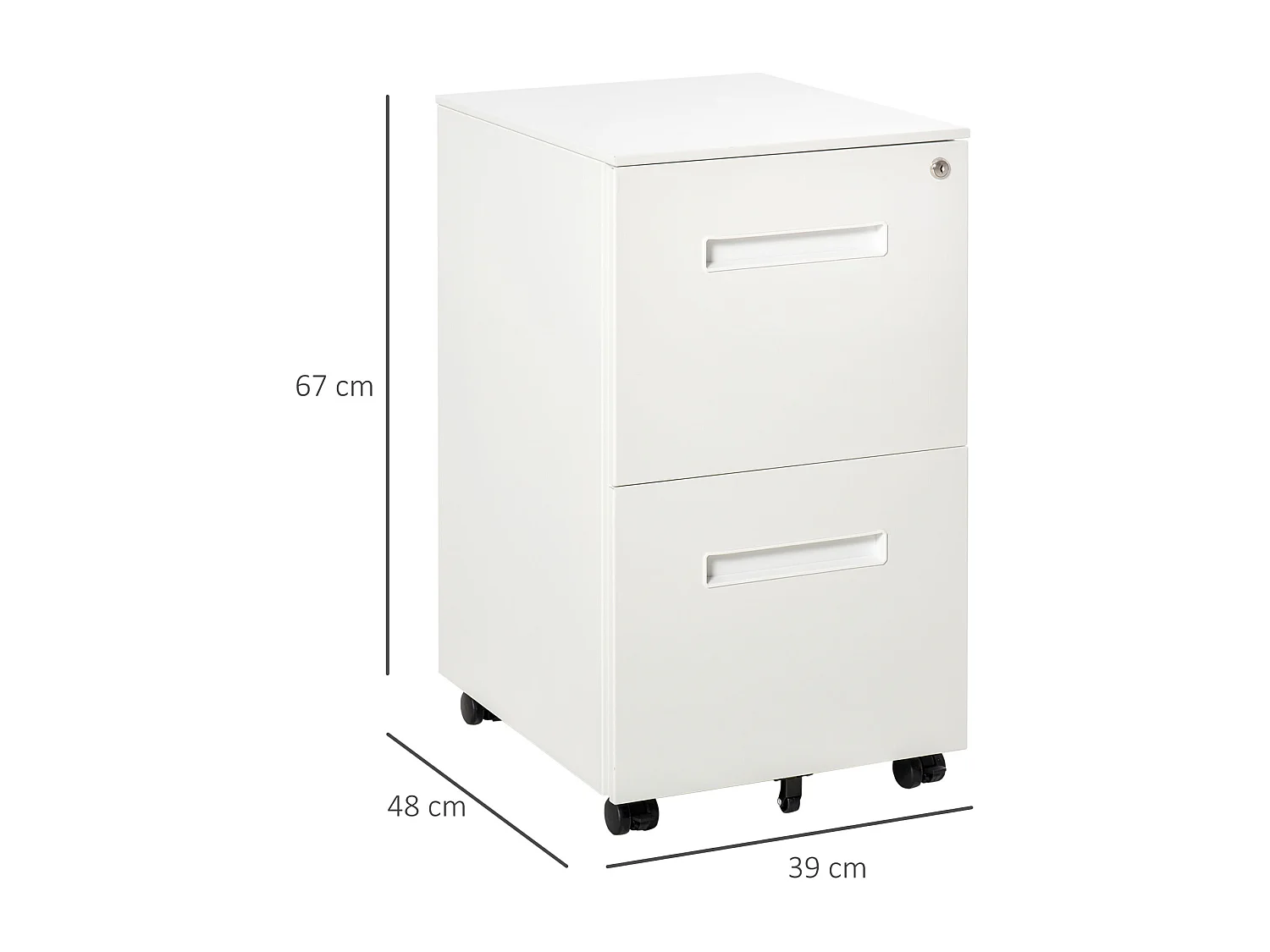 Cassettiera schedario 2 cassetti con serratura 39x48x67cm