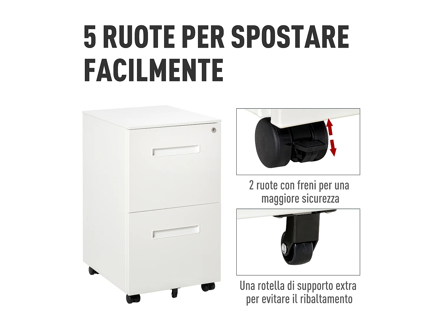 Cassettiera schedario 2 cassetti con serratura 39x48x67cm