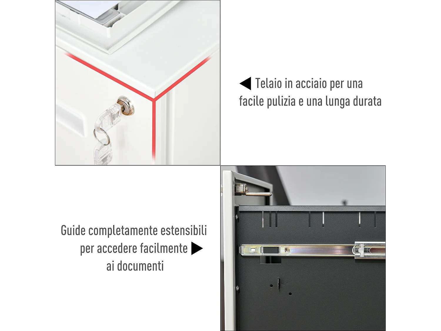 Cassettiera schedario 2 cassetti con serratura 39x48x67cm