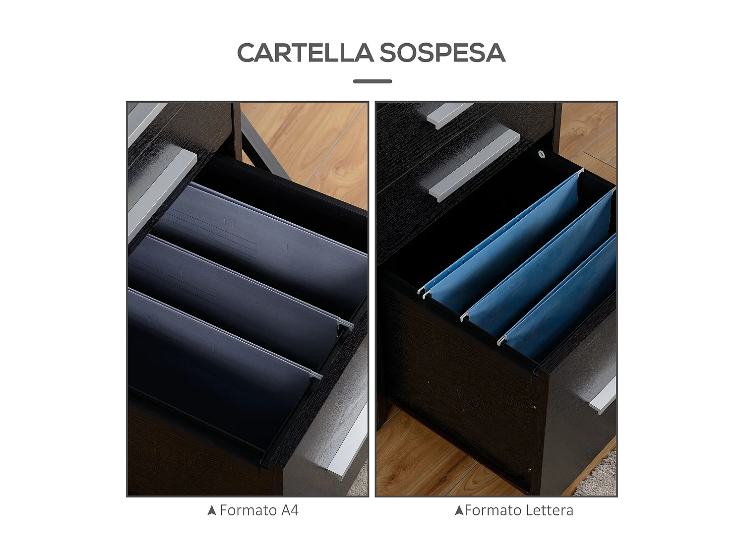 Cassettiera portadocumenti a 3 cassetti con chiavi e 5 ruote nero