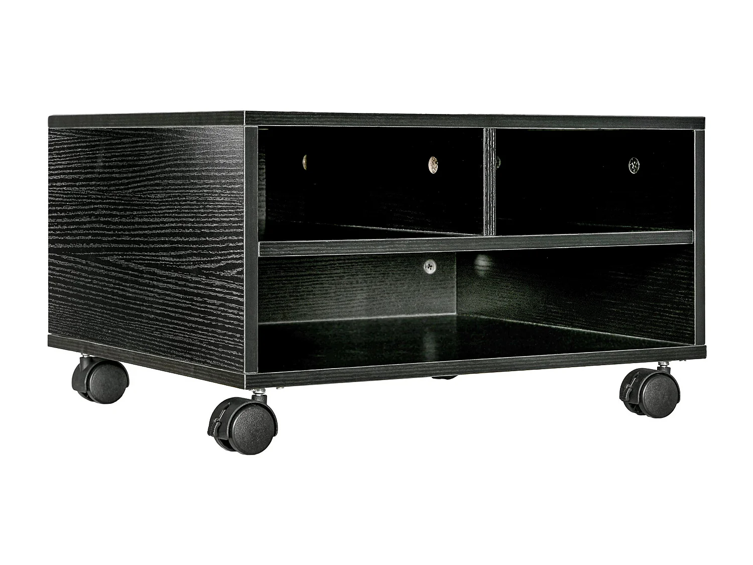 Mobile porta stampante a 2 ripiani con ruote in legno nero