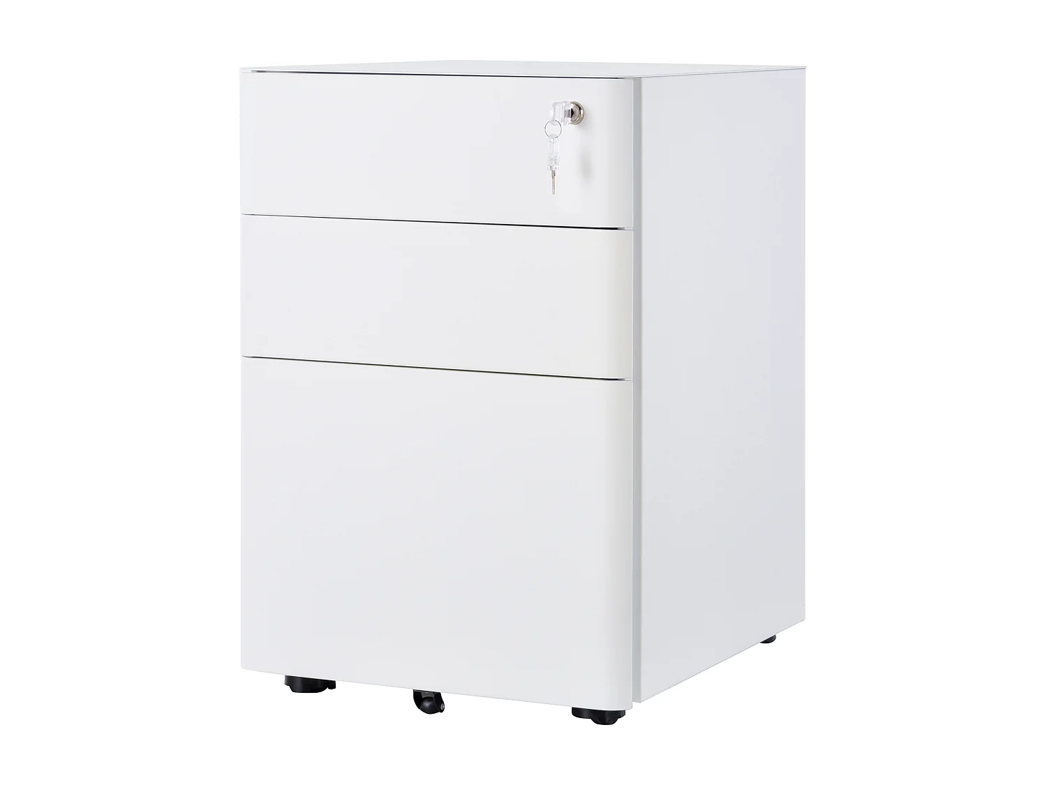 Cassettiera da ufficio con serratura e ruote in acciaio bianco