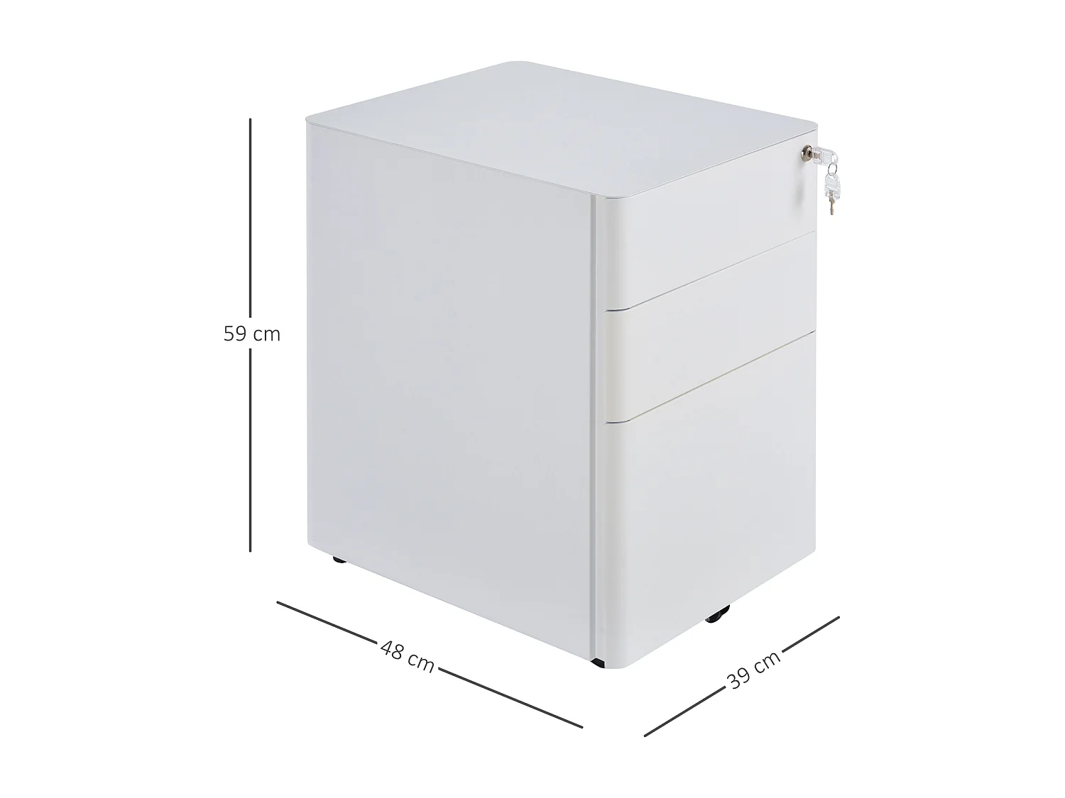 Cassettiera da ufficio con serratura e ruote in acciaio bianco