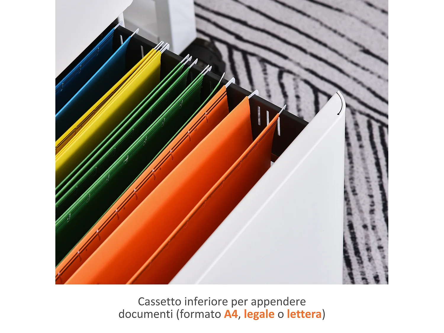 Cassettiera da ufficio con serratura e ruote in acciaio bianco