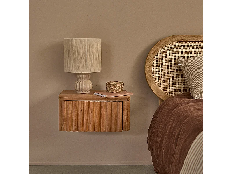 Mesita de noche suspendida de teca maciza 45 cm