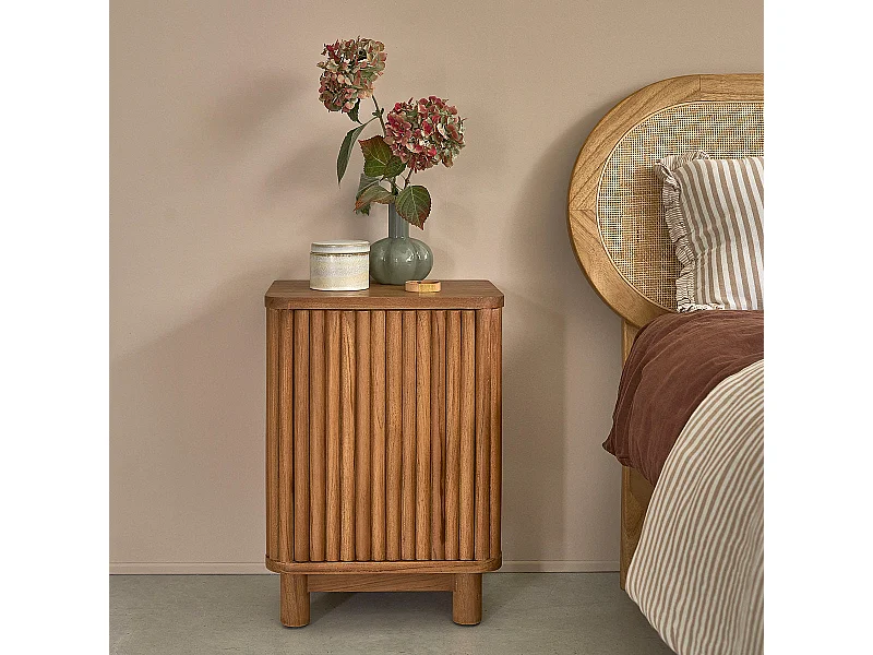 Mesita de noche de teca maciza