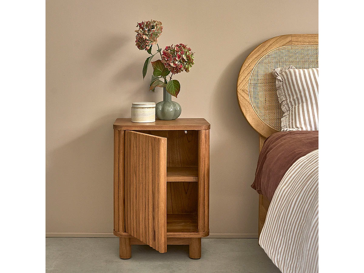 Mesita de noche de teca maciza