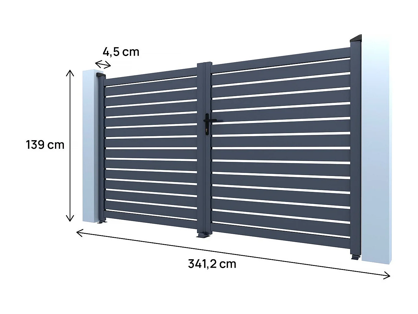 Portail semi-ajouré en aluminium "Julien"- 340 x 140 cm - Gris
