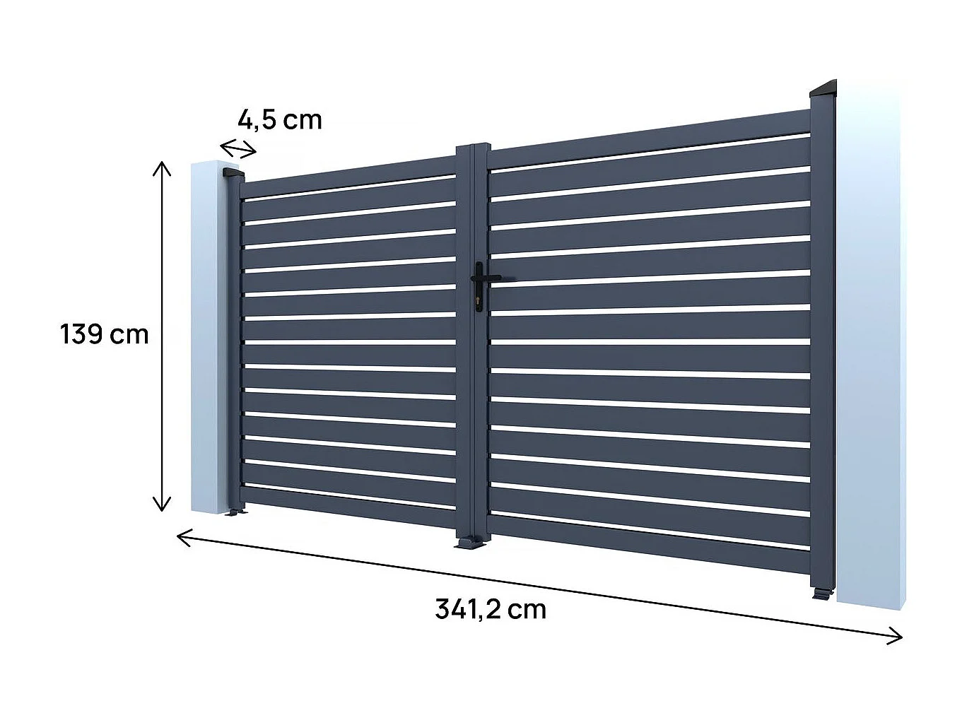 Portail semi-ajouré en aluminium "Julien"- 340 x 140 cm - Gris