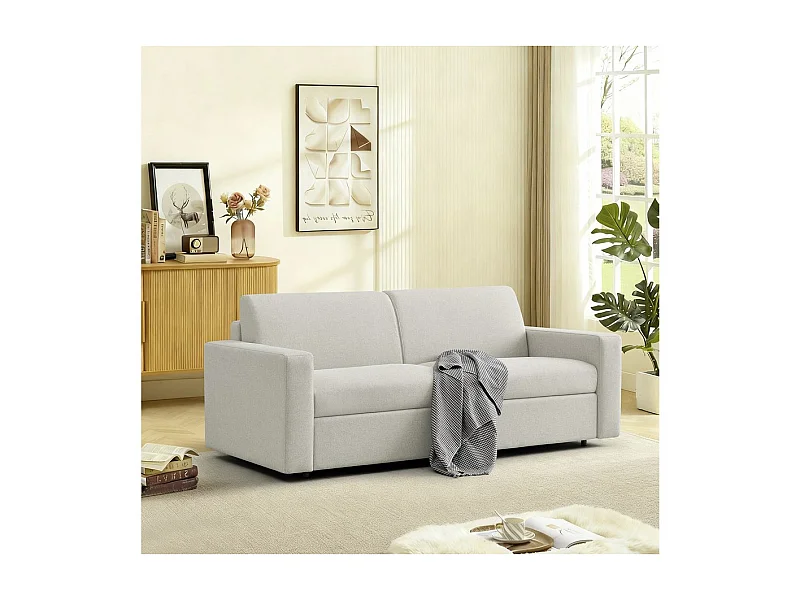 Canapé convertible express en tissu "Diana" - Couchage 140 cm - 3 places - Beige