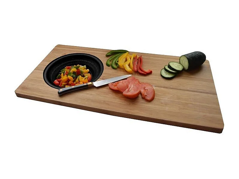 Tabla de cortar de bambú con colador de plástico, 58 x 29 x 1,8 cm - Natural y negra
