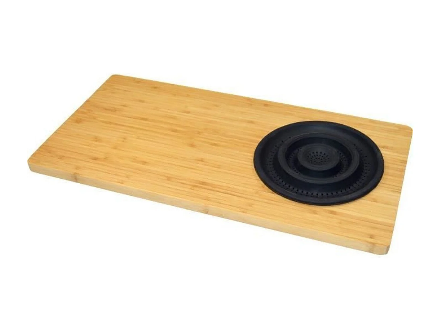 Tabla de cortar de bambú con colador de plástico, 58 x 29 x 1,8 cm - Natural y negra