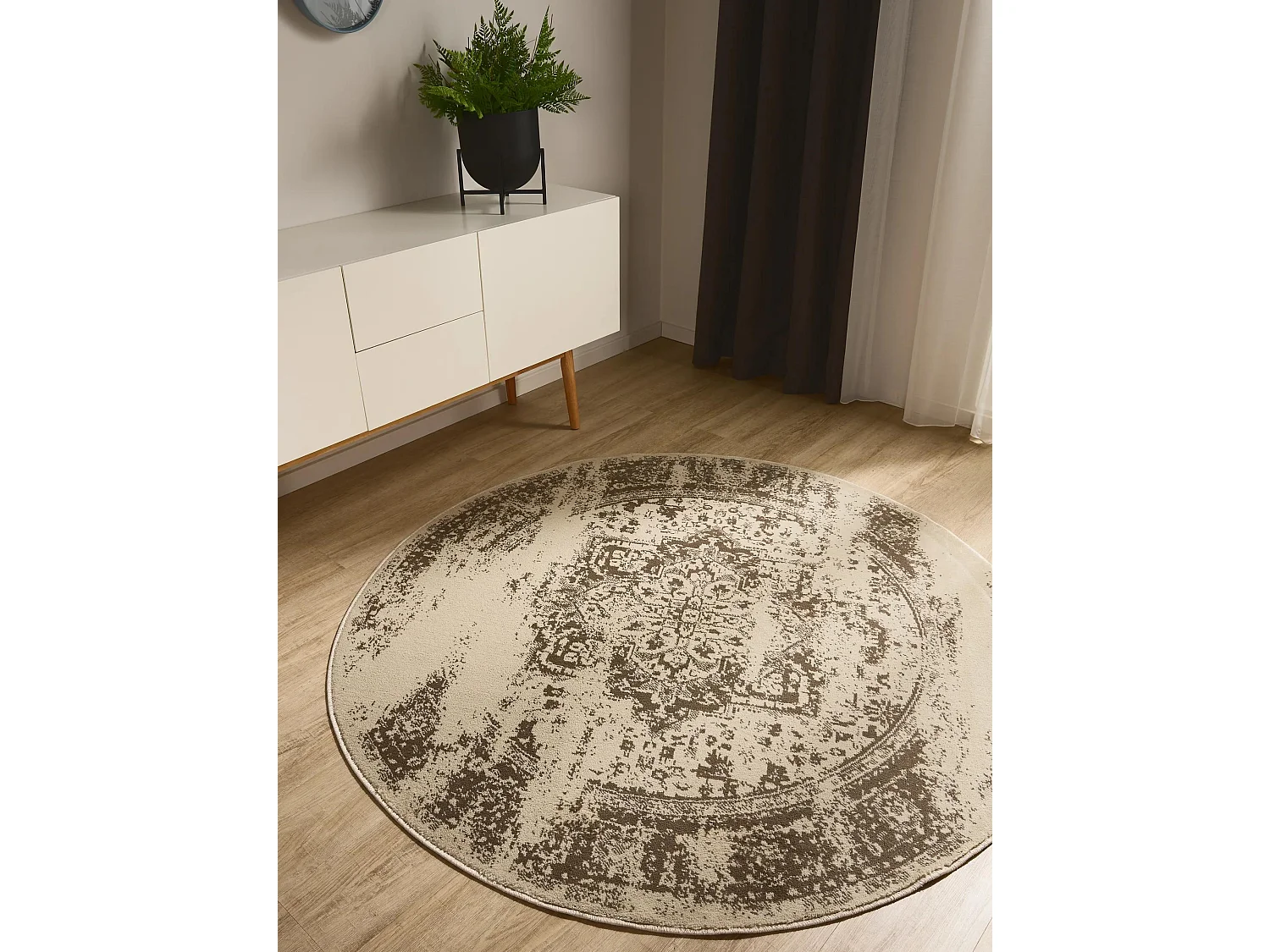 Tapis Suki Crème/Marron ø 160 cm rond