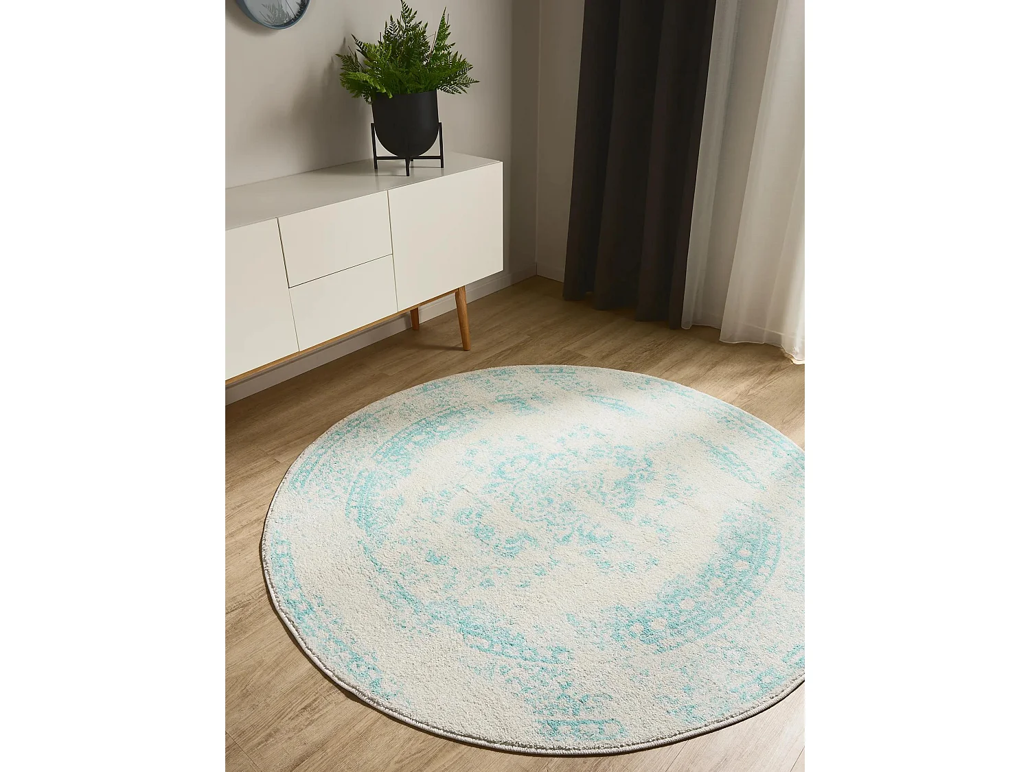 Tapis Sia Crème/Turquoise ø 160 cm rond