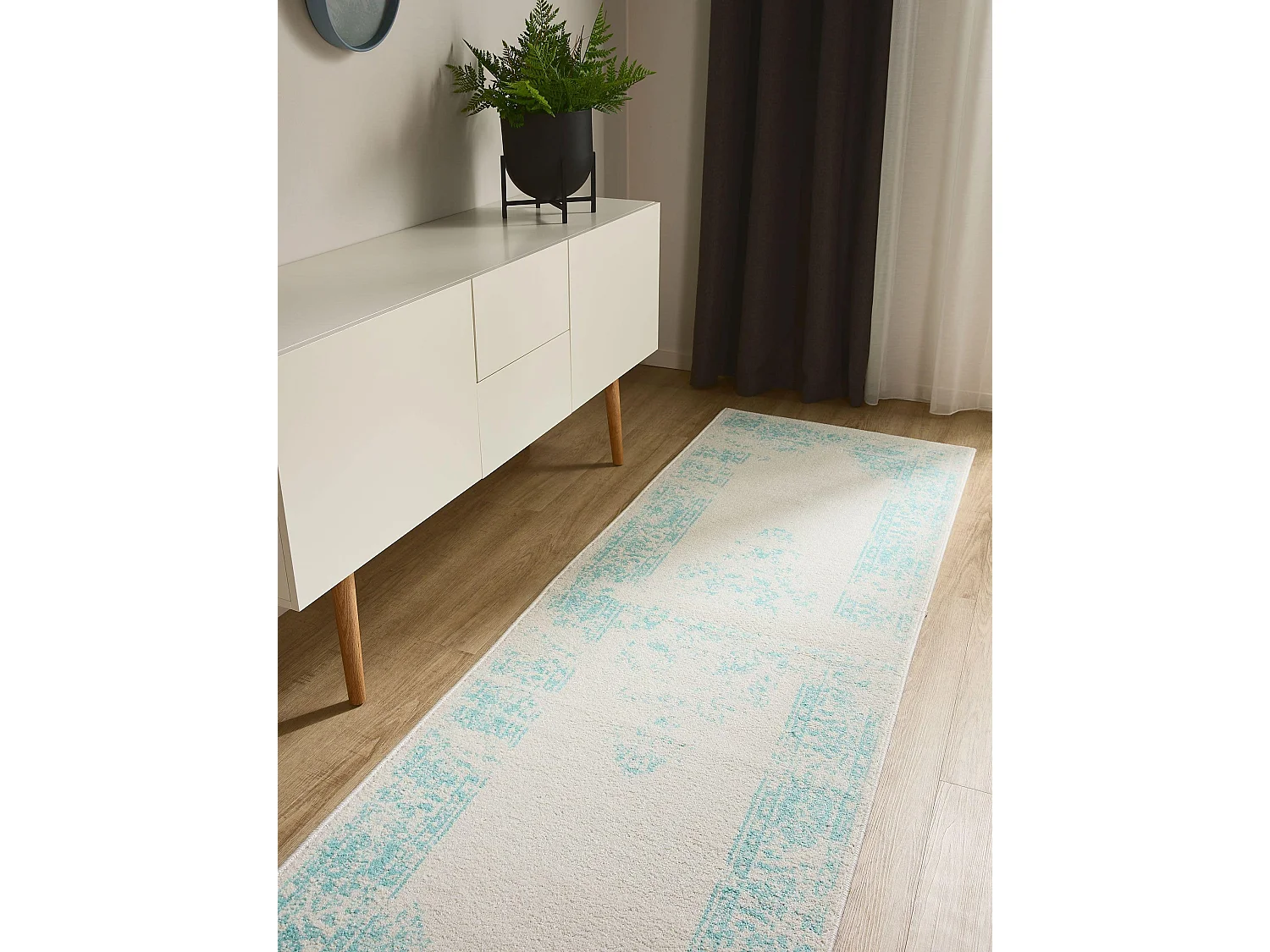 Tapis de couloir Sia Crème/Turquoise 80x240 cm