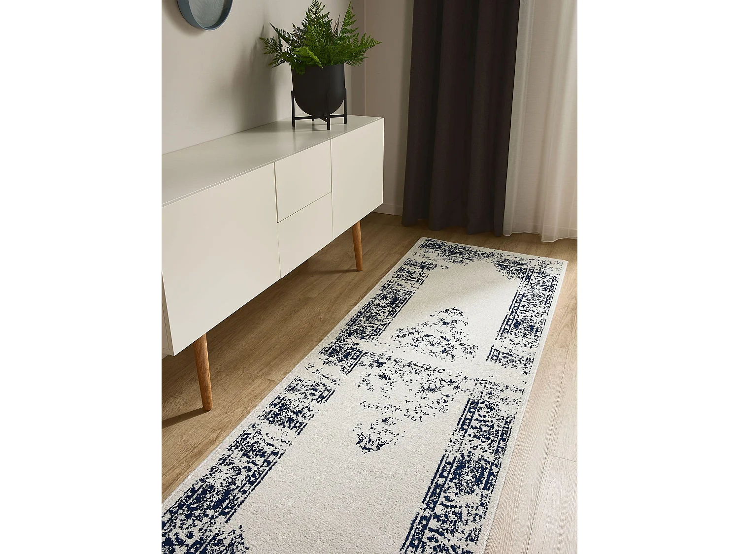 Tapis de couloir Sia Crème/Bleu 80x240 cm