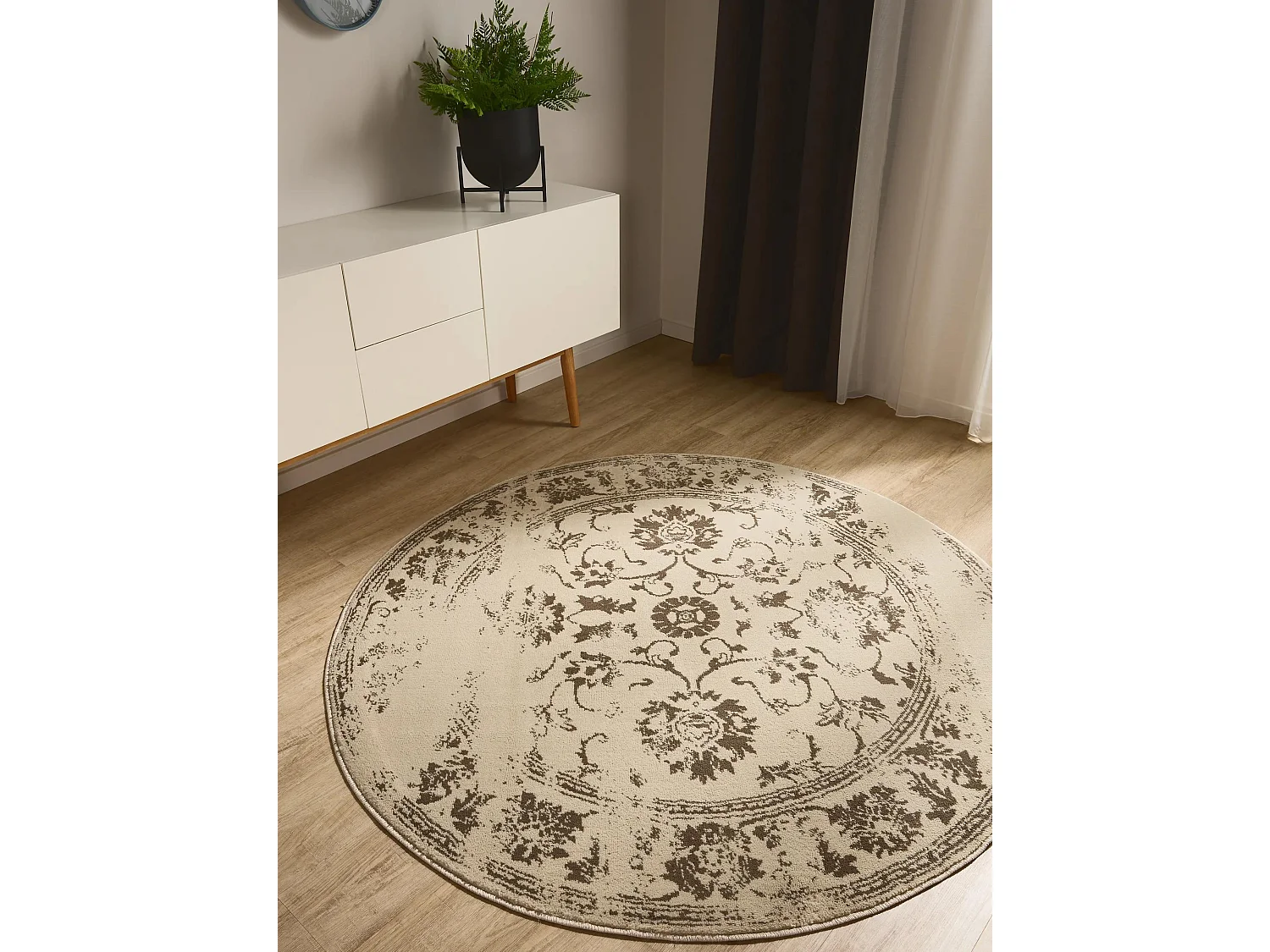 Tapis Suki Crème/Marron ø 120 cm rond