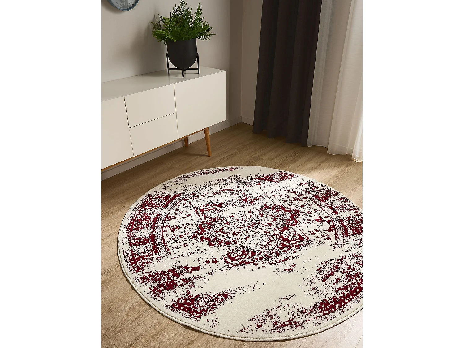 Tapis Suki Crème/Rouge ø 120 cm rond
