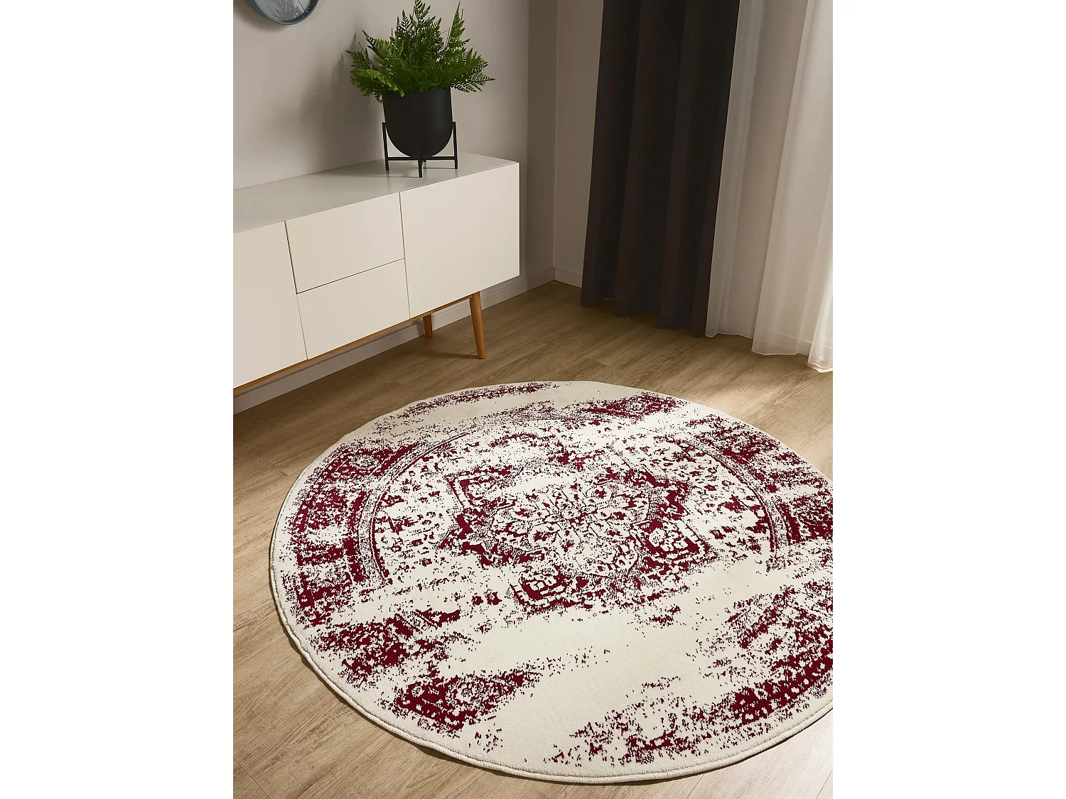 Tapis Suki Crème/Rouge ø 160 cm rond