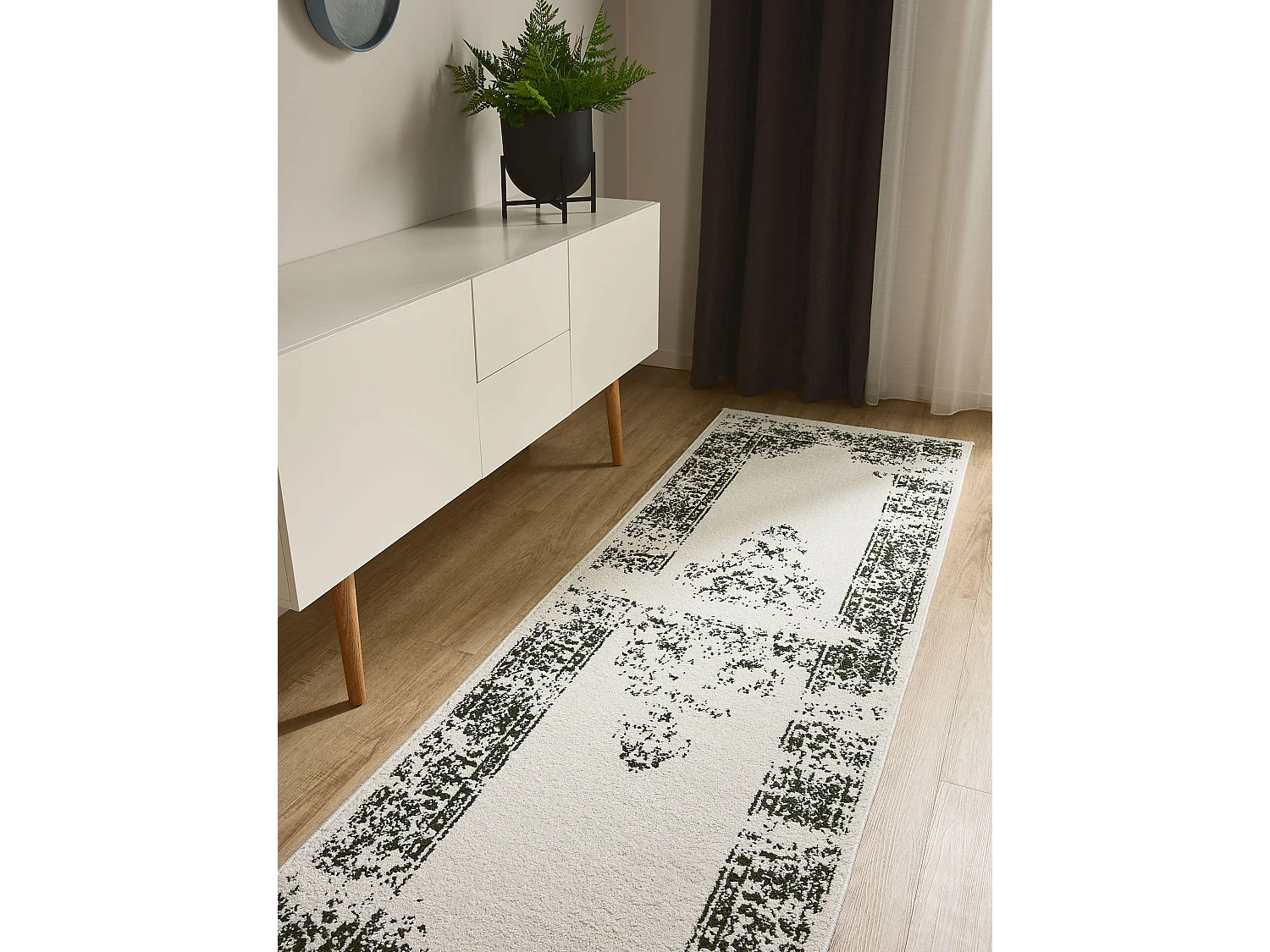 Tapis de couloir Sia Crème/Vert 80x240 cm