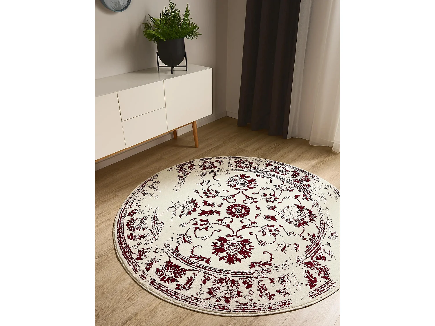 Tapis Suki Crème/Rouge ø 160 cm rond