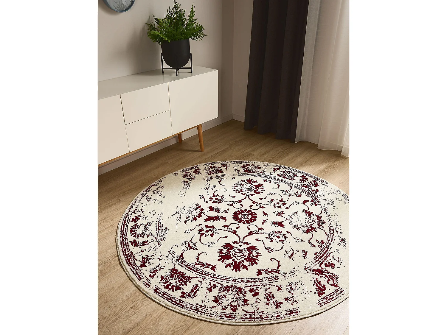 Tapis Suki Crème/Rouge ø 120 cm rond