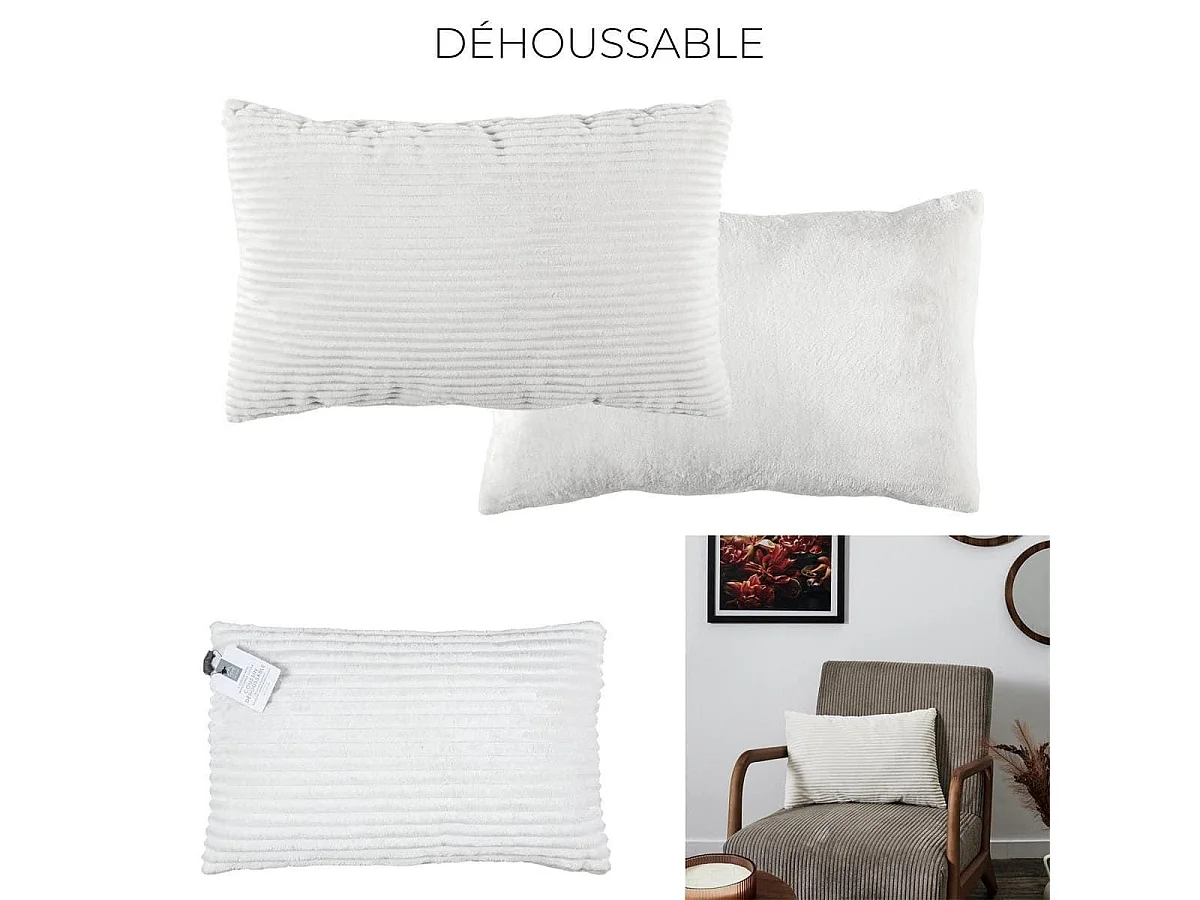 Coussin Rectangulaire Flanelle Côtelée 30x50cm, Doux et Lavable en Machine - WILUS
