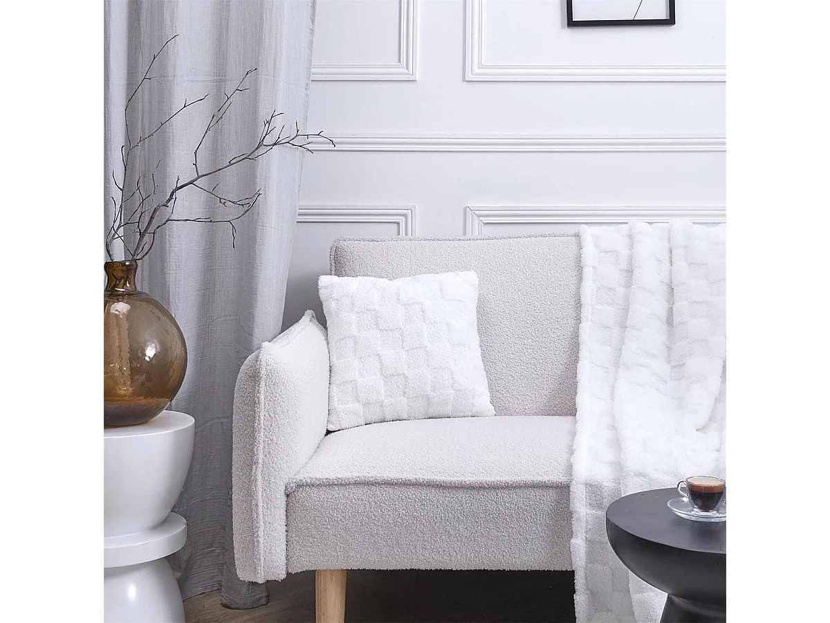 Coussin Flanelle Damier 40x40cm, Blanc et Beige, Doux et Confortable, Facile à Laver - TURIN